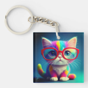 Regenboog Kleurige Kitten Met Bril-46568 Sleutelhanger