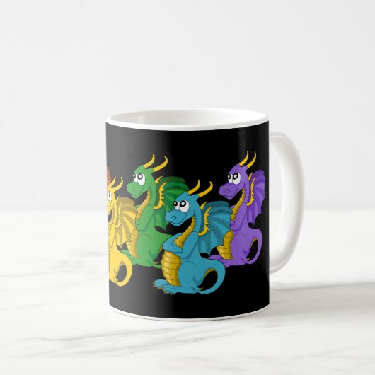 Regenboog kleurrijke draken cartoon koffiemok (Voorkant rechts)