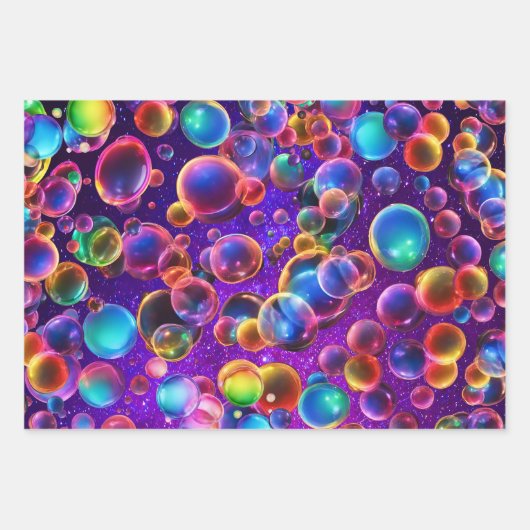 Regenboog Kleurrijke Neon Gloeiende Bubbels 80s 90 Inpakpapier Vel (Voorkant)