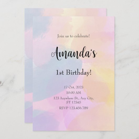 Regenboog Kleurrijke Waterverf Eerste Verjaardag Kaart (Voorkant / Achterkant)