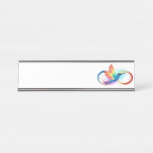 Regenboog Kolibrie met oneindigheidssymbool Bureau Naambordje