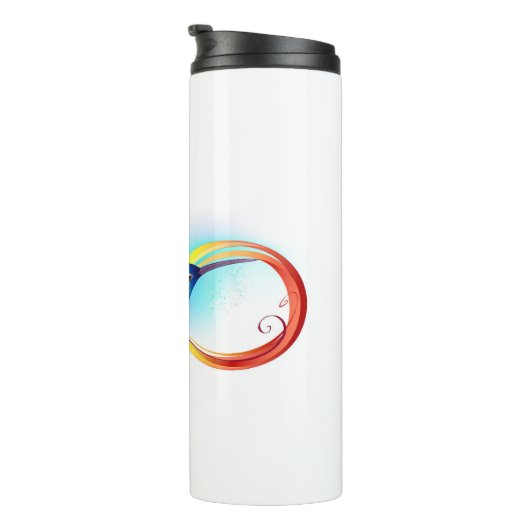 Regenboog Kolibrie met oneindigheidssymbool Thermosbeker (Geroteerd rechts)