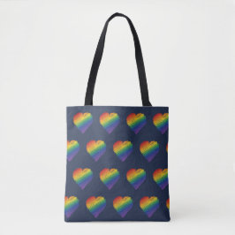 Regenboog krabbel hart canvas tas