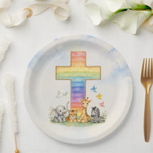 Regenboog Kruis Baby Dieren Aquarel Feestborden