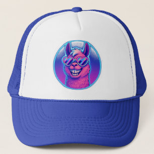 Regenboog lama met harttrots tinten trucker pet