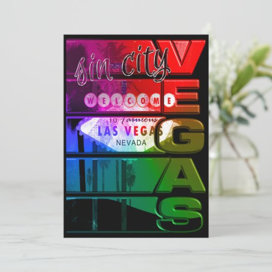 Regenboog Las Vegas Sin City Feest Evenement Uitno Kaart (Staand voorkant)