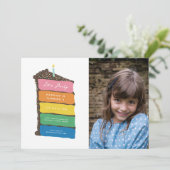 Regenboog Layer Cake en foto Verjaardagsfeest Kaart (Staand voorkant)