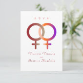 Regenboog lesbisch trouwfeest RSVP Kaart (Staand voorkant)