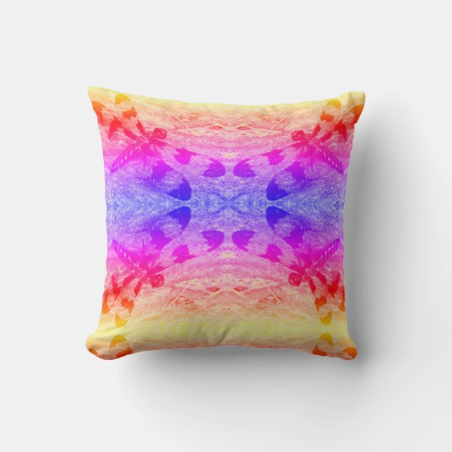 regenboog libel patroon effen blauwe achterkant kussen (Voorkant)