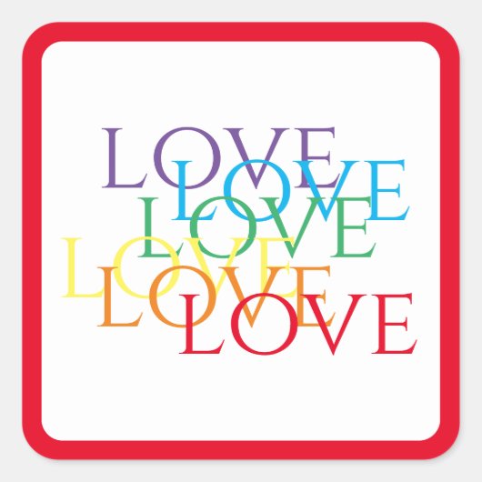 REGENBOOG LIEFDE Kleine Vierkante Stickers / Rood (Voorkant)