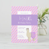 Regenboog Llama Paarse Meisjes 10e Verjaardag Kaart (Staand voorkant)