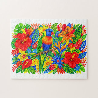 Regenboog Lorikeet Tropische Hibiscus Lelie Marker Legpuzzel