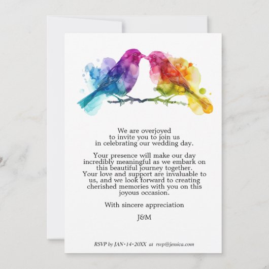 🌈🐦Regenboog Lovebirds bruiloft Kaart (Achterkant)