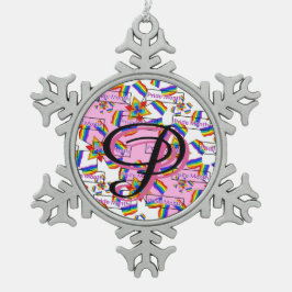 Regenboog Mandala Pride Monogram - Levendig Geomet Tin Sneeuwvlok Ornament