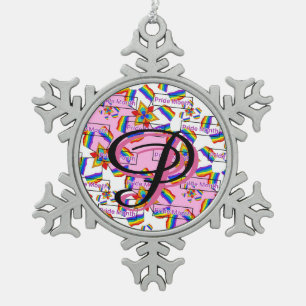 Regenboog Mandala Pride Monogram - Levendig Geomet Tin Sneeuwvlok Ornament