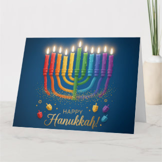 Regenboog Menorah Gloeit – Gelukkig Chanoeka Kaart