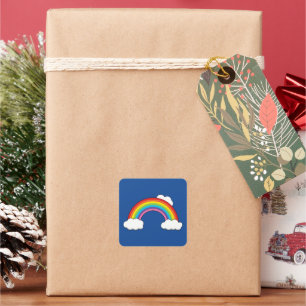 Regenboog met witte wolken vierkante sticker