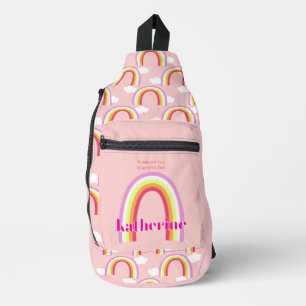 Regenboog met wolk Roze Sling Bag
