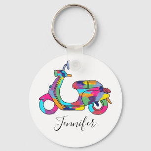 Regenboog Motor Scooter Moped Gepersonaliseerd Sleutelhanger