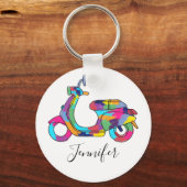 Regenboog Motor Scooter Moped Gepersonaliseerd Sleutelhanger (Voorkant)