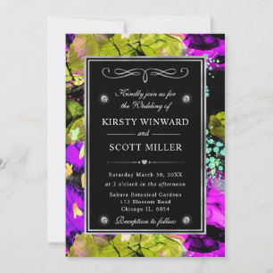 Regenboog Neon Abstract Glitter Kader Huwelijk Kaart