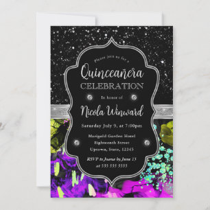 Regenboog Neon Abstract Glitter Quinceanera Kaart