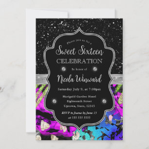 Regenboog Neon Abstract Glitter Sweet 16 Kaart