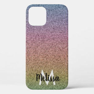 Regenboog nep glinsterend patroon eerste naam iPhone 12 hoesje