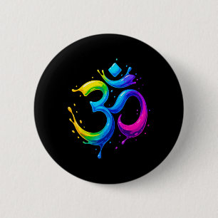 Regenboog Om Symbool Aum Chakra Yoga Meditatie Tro Ronde Button 5,7 Cm