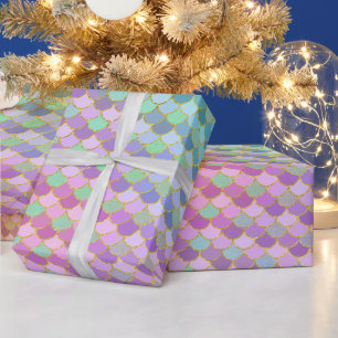 Regenboog Ombre en Gouden Glitter Zeemeermin Schub Cadeaupapier