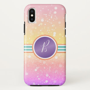 Regenboog Ombre Monogram Bling Glam iPhone XS Hoesje