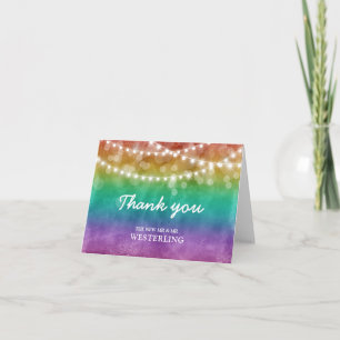 Regenboog Ombre Slingerlichten Huwelijk Tussen Men Bedankkaart