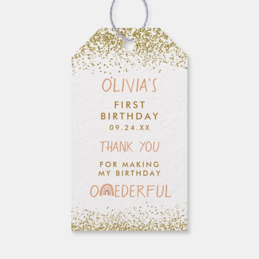 Regenboog Onederful Meisje 1e Verjaardag Bedankt Cadeaulabel (Achterkant)