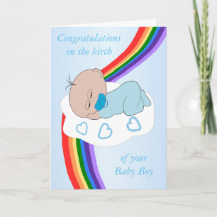 Regenboog ontwerp nieuwe pasgeboren babyjongen kaart