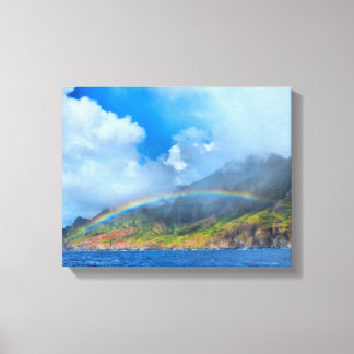 Regenboog over de Na Pali kust Kauai, Hawaï Canvas Afdruk