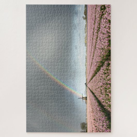 Regenboog over hyacinths en een windmolen in Neder Legpuzzel (Verticaal)