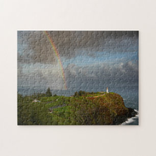 Regenboog over Kilauea vuurtoren op Hawaii Legpuzzel