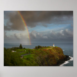 Regenboog over Kilauea vuurtoren op het poster Kau