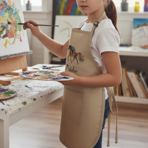 Regenboog paard - jouw naam  kinder schort