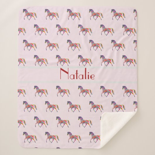 Regenboog paard patroon - voeg naam toe sherpa deken (Voorkant)