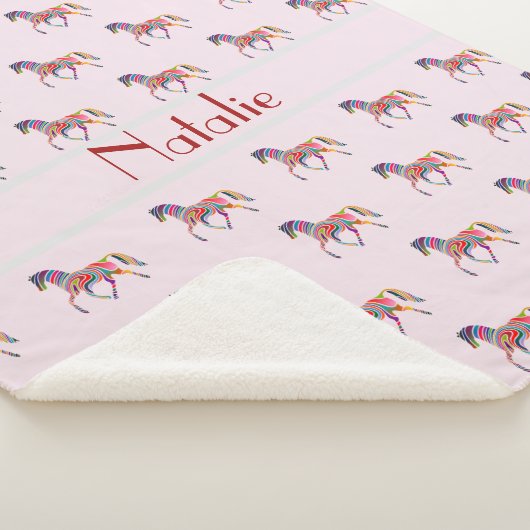 Regenboog paard patroon - voeg naam toe sherpa deken (3/4)