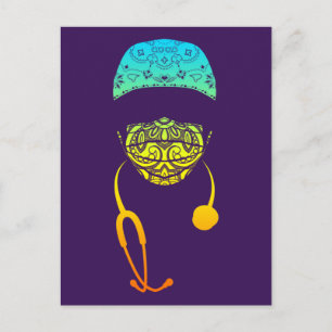 regenboog paisley med mondmasker briefkaart