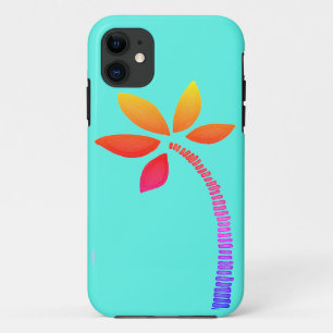 Regenboog palmboom tekening met blauwe achtergrond iPhone 11 hoesje