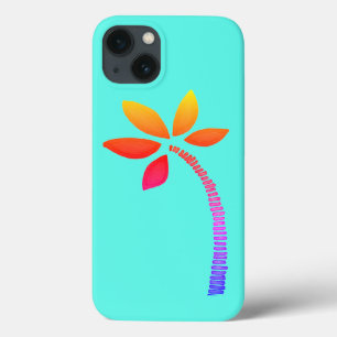 Regenboog palmboom tekening met blauwe achtergrond iPhone 13 hoesje