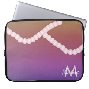 Regenboog Parels Glitter Roze Monogram Laptop Sleeve