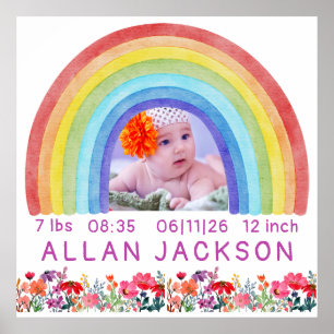 Regenboog Pasgeboren Foto gepersonaliseerd Baby Ca Poster