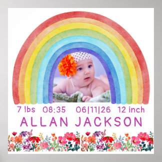 Regenboog Pasgeboren Foto gepersonaliseerd Baby Ca Poster