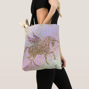 Regenboog Pastel Gouden Glitter Eenhoorn Trendy Me Tote Bag