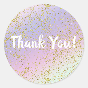 Regenboog Pastel Gouden Glitter Fantasie Verjaarda Ronde Sticker