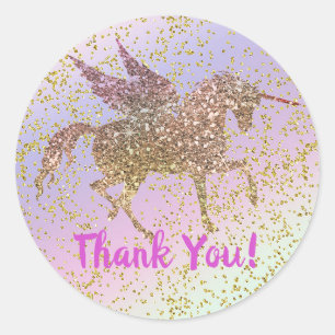 Regenboog Pastel Gouden Glitters Fantasie Verjaard Ronde Sticker